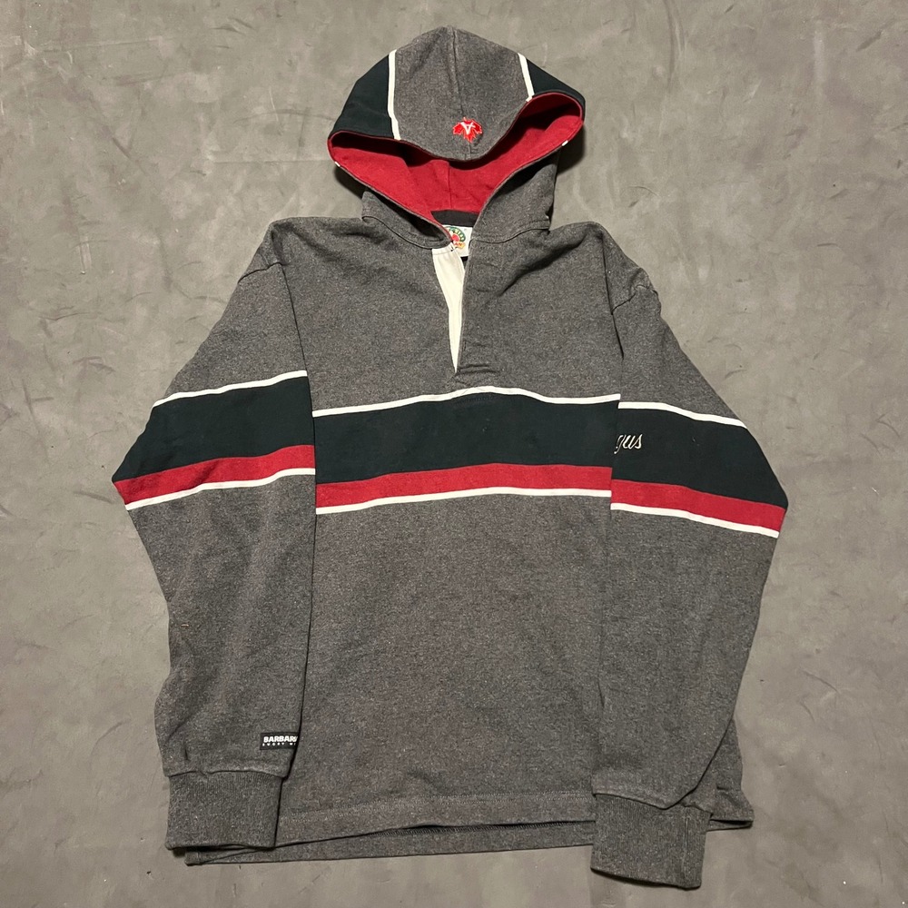 Barbarian Rugby Hoodie Mens Small Grey Striped Hooded Rugby Shirt Argus Canada